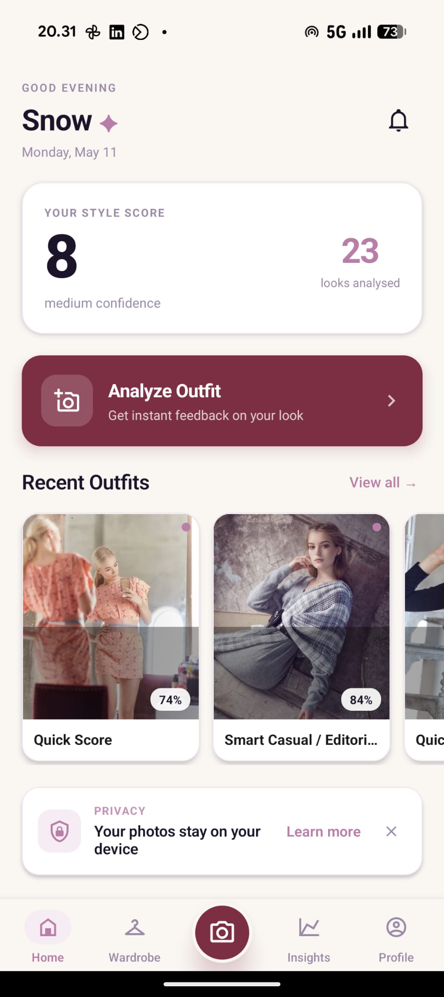 Magic Mirror style score and recommendations